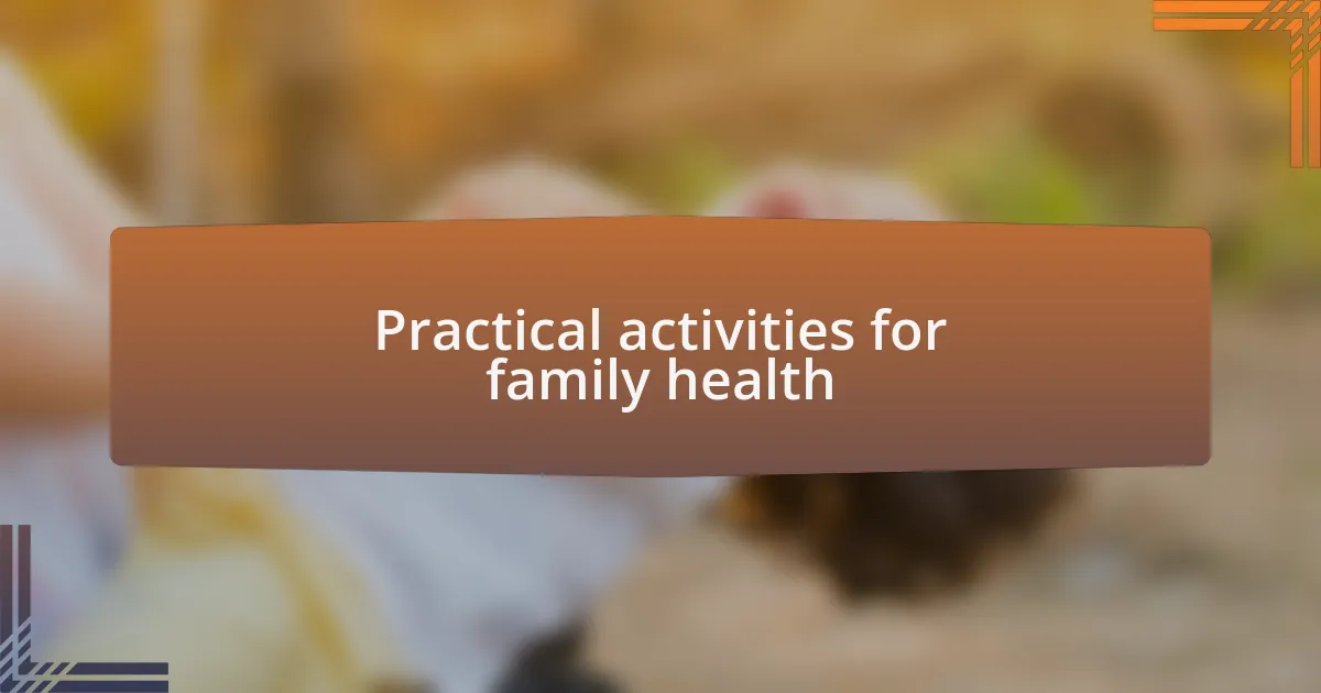 Practical activities for family health